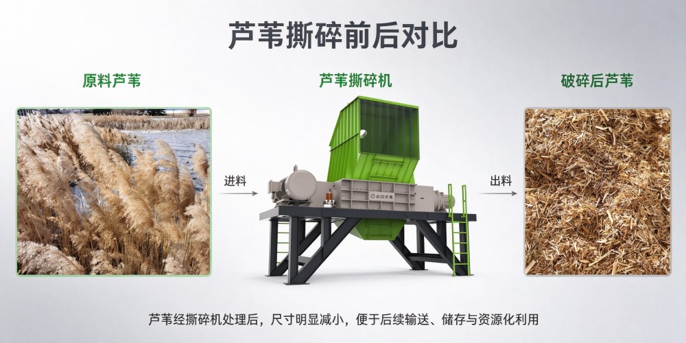 芦苇撕碎机出料效果对比